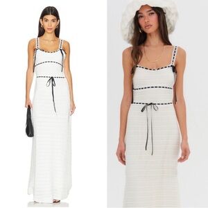 For Love & Lemons Mayfair Maxi Dress Crochet Ribbons Trims White Black Sz Large
